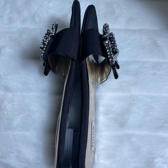 Dune black gros grain fabric thong sandals embellished rhinestones bows … - Picture 7 of 11